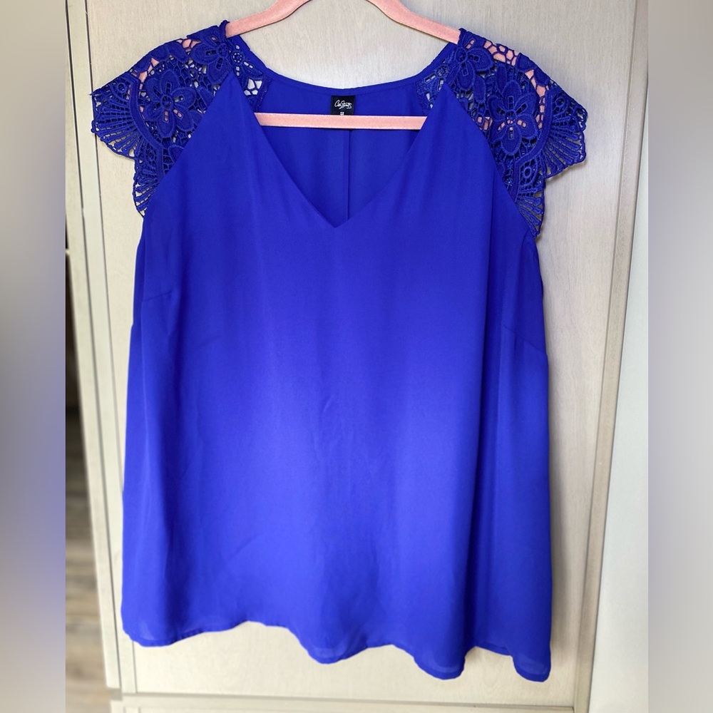 City Streets Royal Blue Lace Sleeve Blouse